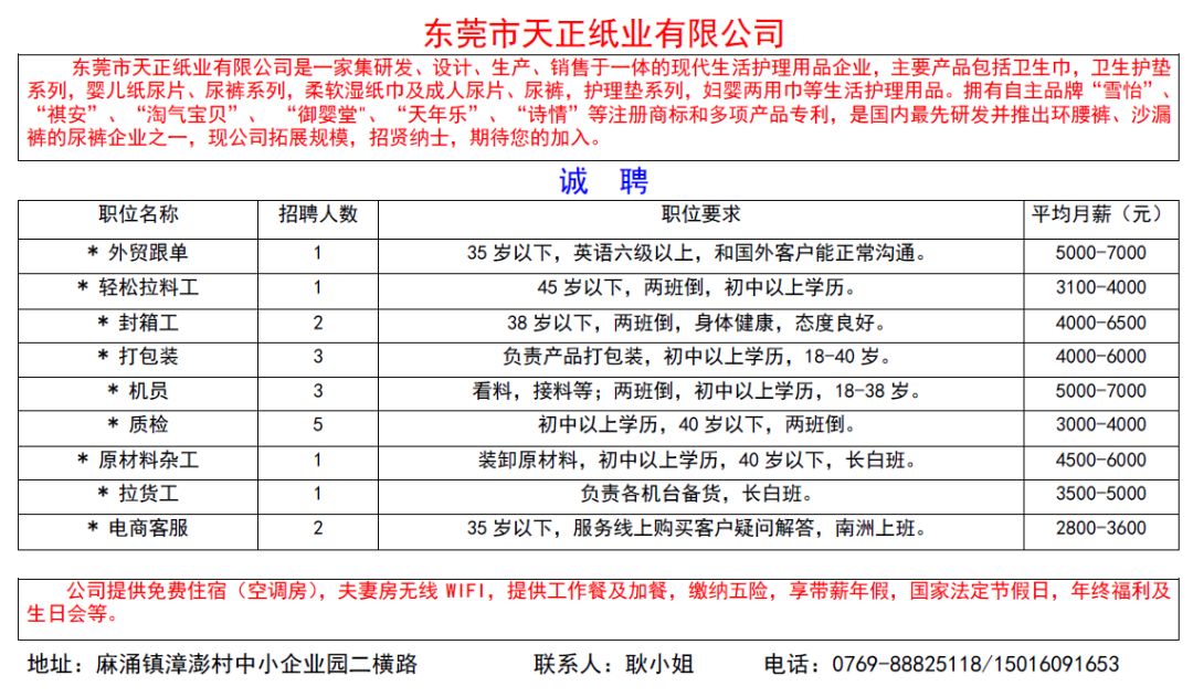 東莞橋頭最新工廠招聘